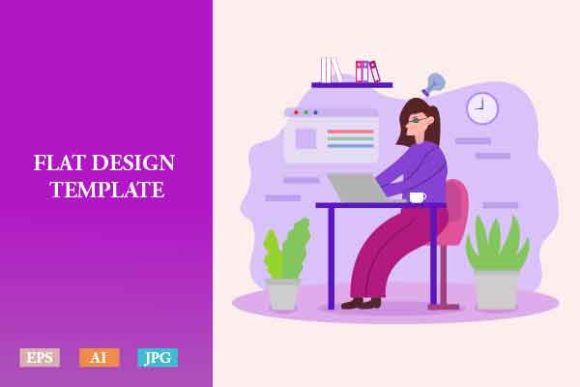 Download Flat Illustration Freelancer Woman V2 - Woman Collection