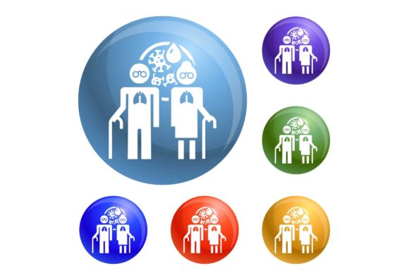 Download Old Woman Pneumonia Lung Icons Set - Woman Collection
