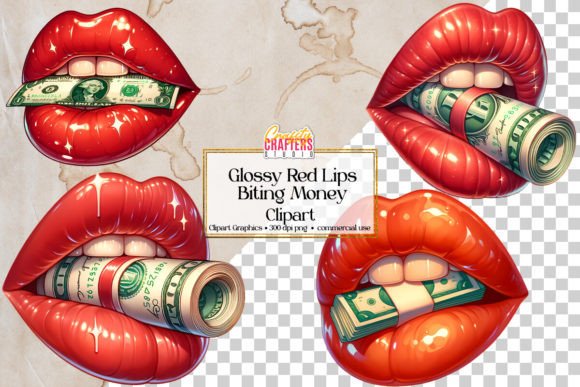 Download Red Glossy Lips Biting Money Roll - Money Collection