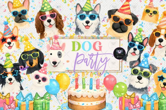 Download Dog Party Clipart Watercolor - Color Collection