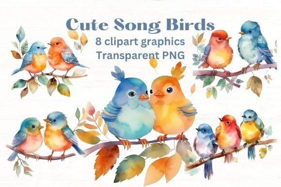Download Cute Song Birds Watercolor Clipart - Color Collection