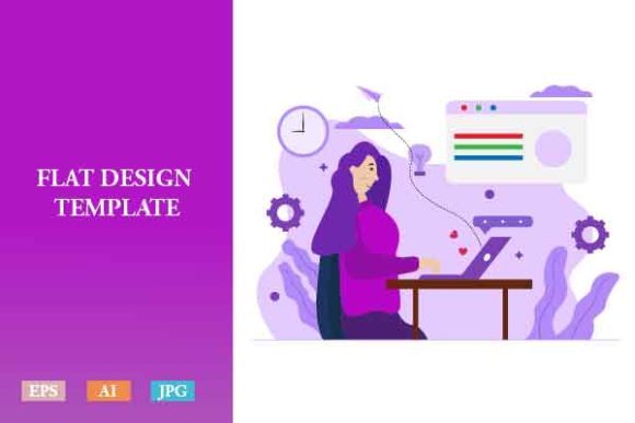 Download Flat Illustration Freelancer Woman V1 - Woman Collection