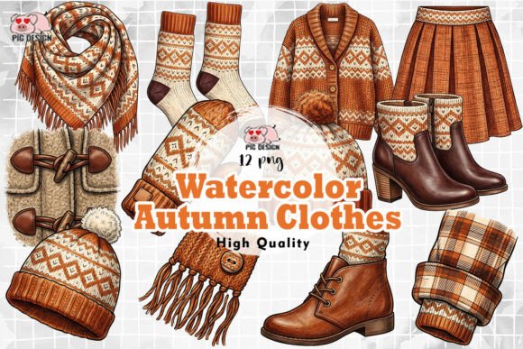 Download Watercolor Autumn Clothes PNG - Color Collection