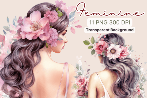Download Feminine with Flowers Watercolor Clipart - Color Collection