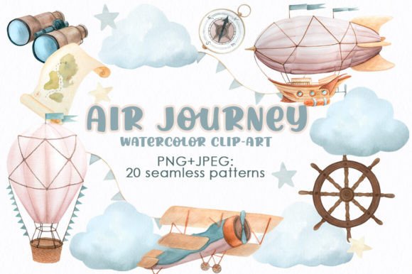 Download Air Journey Watercolor Seamless Patterns - Color Collection