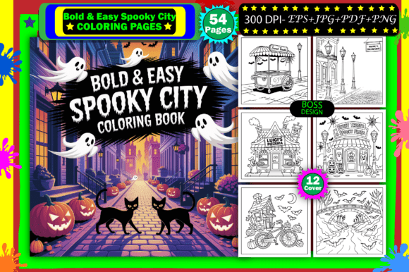 Download Bold &amp; Easy Spooky City Coloring Pages - Color Collection