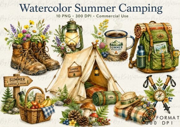 Download Watercolor Summer Camping Adventure PNG - Color Collection