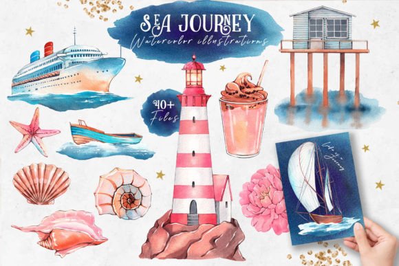 Download Sea Journey. Watercolor Illustrations - Color Collection