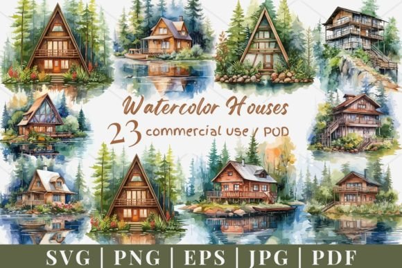 Download 20 Watercolor House Vector, SVG, PNG 960 - Color Collection